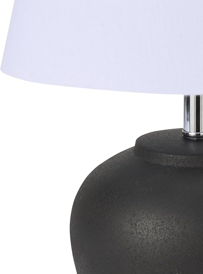 Nourison Home 20" Black Matte Ceramic Table Lamp with Fabric Shade, Bedside Nightstand Lamp for Bedroom, Living Room, Entryway