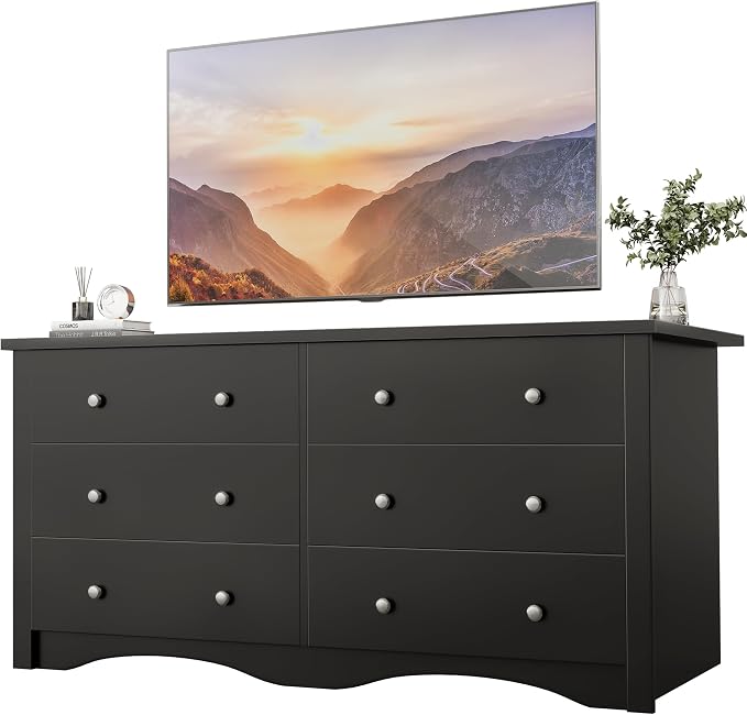 YESHOMY Black Dresser for Bedroom with 6 Drawer, 47.2" Organizer Drawers | Space Saving, Modern Design, Anti-Tip, TV Stand for Living Room, Hallway