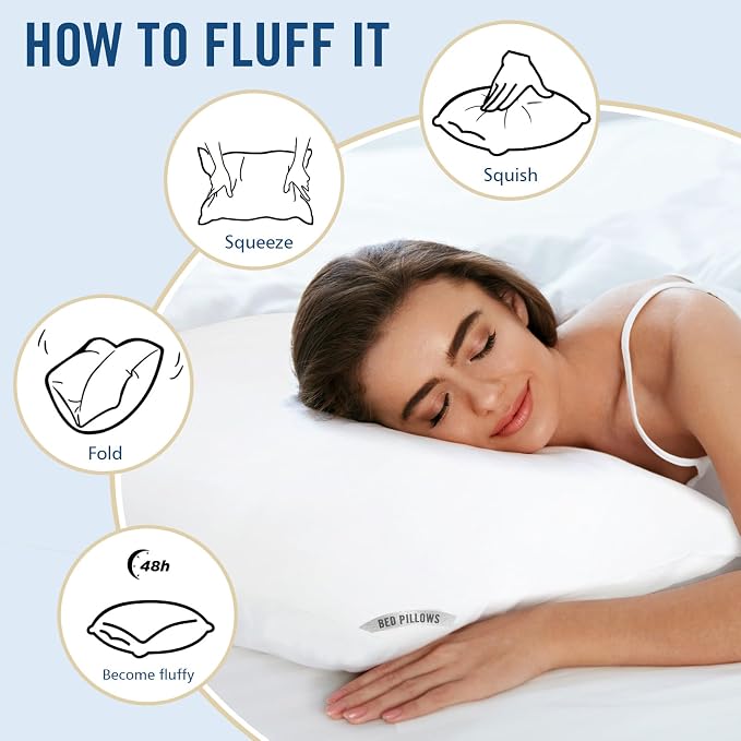 Queen Size Pillows 4 Pack, Soft Firm Support for Side Back Stomach Sleepers | Set of 4 queen pillows with down-alternative fill. Plush yet resilient for side, back, or stomach sleepers.
