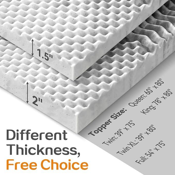 SINWEEK Mattress Topper 5-Zone Memory Foam Mattress Topper Pressure Relieve Soft Mattress Pad, CertiPUR-US Certified, 2 Inch Twin Size, Gray