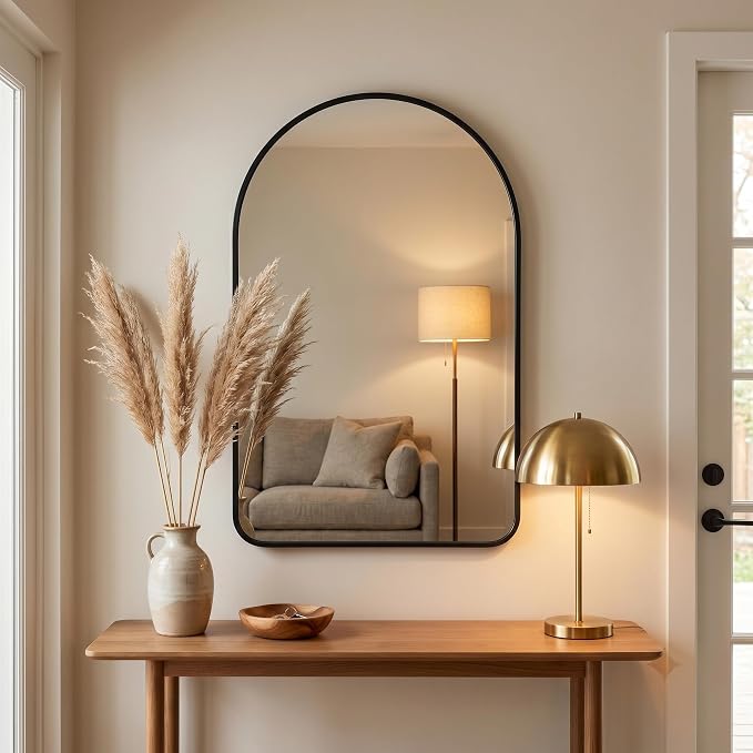 HARRITPURE 26"x38" Arched Bathroom Mirror Wall Mounted Black Arch Mirror | Vanity Aluminum Alloy Frame Arch Wall Mirror for Living Room, Bedroom, Entryway