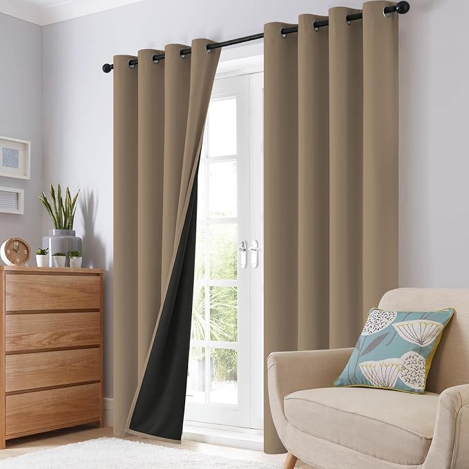 SimpleHome Khaki 100% Blackout Curtains Room Darkening Living Room 63 Inch | Curtains for Bedroom,Thermal Insulated Grommet Window Drapes,Curtains for Living Room with Black Back,52 x 63 Inch,2 Panels