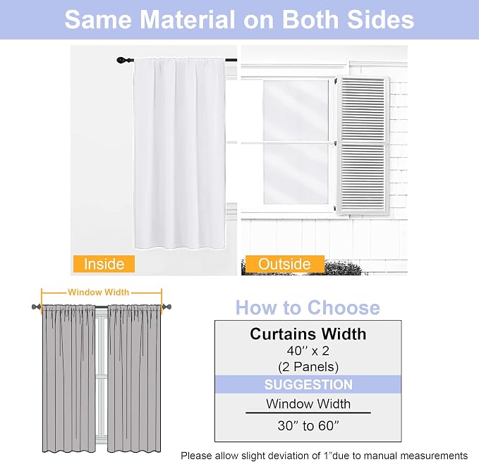 Simplebrand Ava Pure White Curtains for Bedroom 45 Inches Long 2 Panels Set, Light Filtering Window Treatment, Short Curtain Drapes, Soft Touching Casual Rod Pocket Privacy Curtains, W40 x L45 Inch