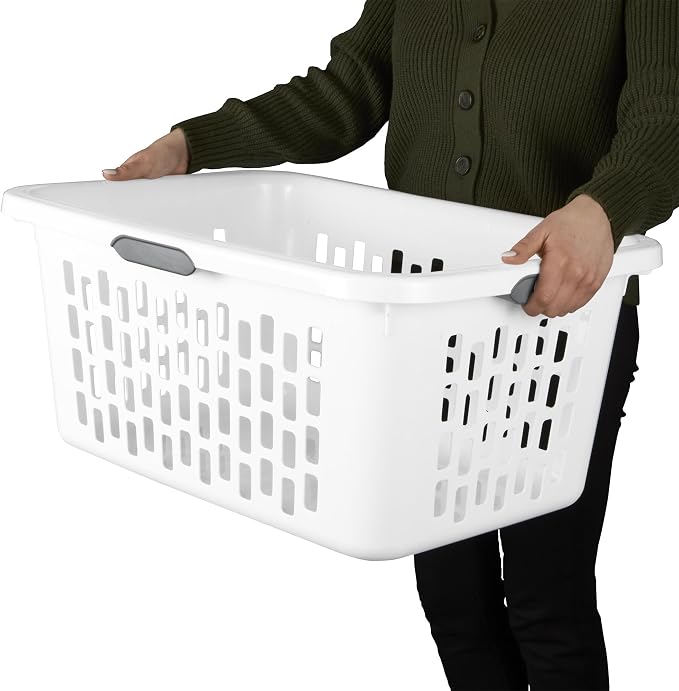 Sterilite Laundry Basket, Plastic Clothes Hamper, Large Rectangle Bin with Comfort Grip Handles and Reinforced Rim, 2 Bushel Capacity, White, 18 Pack