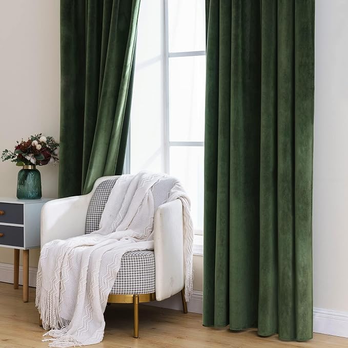 MIULEE Velvet Curtains 52x84 inches 2 Panels Olive Green Blackout Curtains | Luxury, Bedroom Living Room, Thermal Insulated, Super Soft Window Drapes, Rod Pocket & Back Tab