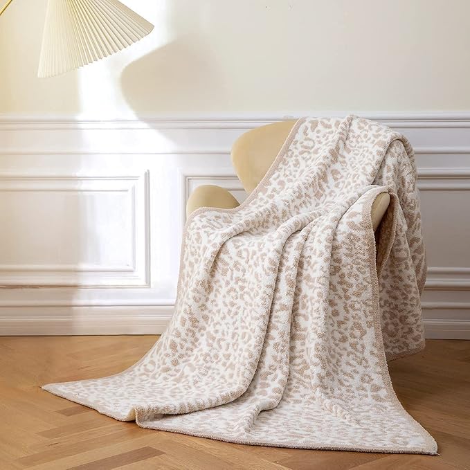 MH MYLUNE HOME Ultra Soft Leopard Throw Blanket Plush, Khaki, 50"x60" | Reversible Cheetah Print Blanket, Comfy Fluffy Fuzzy Plush Blanket Throws for Couch Bed, Cozy Blankets for Women Gift
