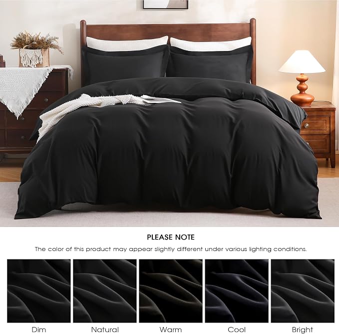 FreshCulture Duvet Cover King Size - 3 Pieces Microfiber Duvet Cover Set with Zipper Closure - Lightweight & Easy Care - 1 Comforter Cover & 2 Pillow Shams - Comforter Not Included (Black)