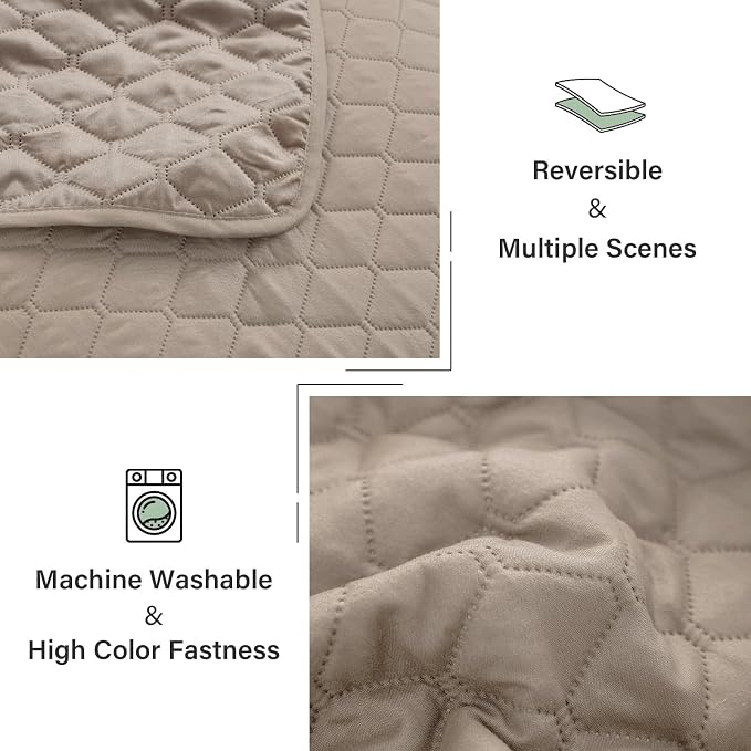 Exclusivo Mezcla Reversible King Size Quilt Bedding Set, Taupe | Lightweight Bedspreads with 2 Pillow Shams, Soft Microfiber, All Season Bed Coverlets for Bedroom Guest Room, 104x96 Inch