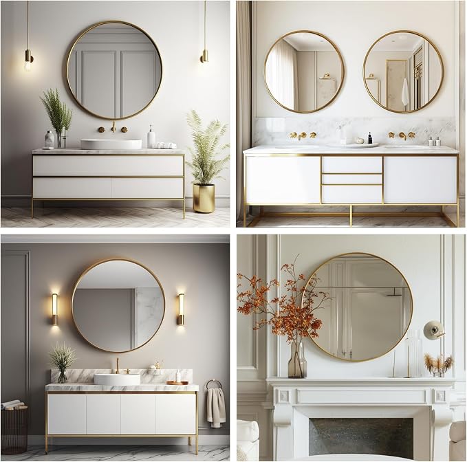 Big Circle Mirror 36 inch, Gold Round Mirror, Brushed Metal Frame | High Definition Mirror, Waterproof, Rust-resistant, perfect for Living room, Bathroom, Hallway, Bedroom, Cloakroom