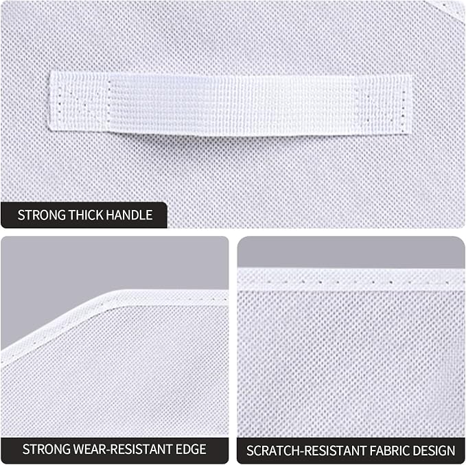 Closet Baskets for Shelves Trapezoid - Decorative Storage Baskets with Handle, Closet Bins for Organization, Shelf Storage Bins for Clothes, Books, Home, Office, 3 pack, White