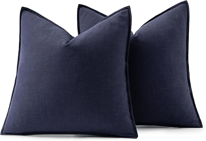 MIULEE Decorative Linen Pillow Covers 20x20 Inch Navy | Boho Farmhouse Neutral Couch Throw Pillows for Bed, Pack of 2 Accent Coastal Modern Pillowcases, Sofa Livingroom Home Decor