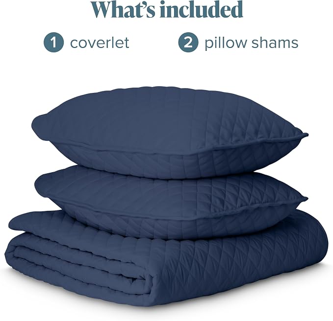 Bare Home Coverlet Set - King Size - Lightweight Bed Decor - Comforter Alternative - All-Season Quilted Bedspread (King, Dark Blue)