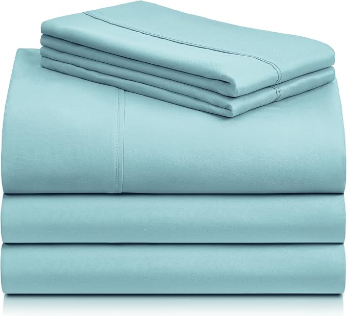 Split King Sheets for Adjustable Bed, Soft Deep Pocket Bed Sheets Set, 5PC | LuxClub Silky Fitted Sheet & Pillowcase Sets, Breathable Hotel Luxury Bedding for Mattress Wrinkle Free, Aqua