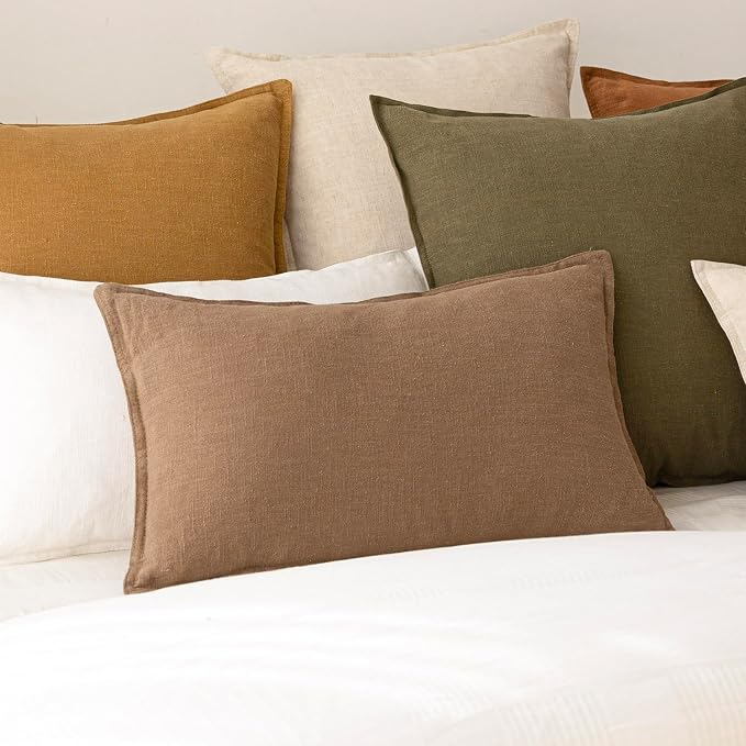 Foindtower Decorative Linen Lumbar Throw Pillow Covers 12x20 Cocoa Brown | Pack of 2 Boho Farmhouse Pillowcase,Accent Neutral Solid Cushion Covers,Morden Home Decor for Couch Sofa Bedroom Living Room