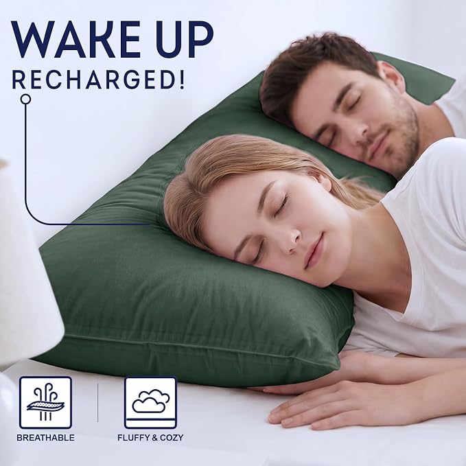 DOWNCOOL Large Body Pillow Insert- Breathable Full Body Pillow for Side Sleeper - Soft Long Bed Pillow for Adults - 20 x 54 inch (Green)