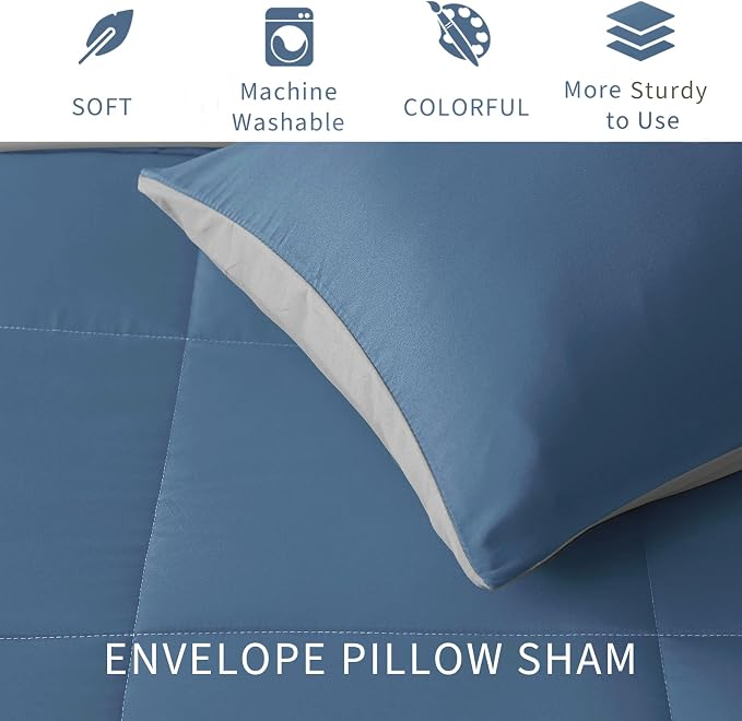 Exclusivo Mezcla Reversible Soft Twin Comforter Set, 2 Pieces | Grayish Blue Lightweight Microfiber Down Alternative Comforters, All-Season Bedding with 1 Pillow Sham
