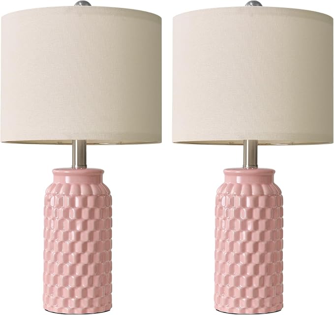 USumkky 20.5" Pink Table Lamps Set of 2,Modern Farmhouse Bedside Lamps - Ceramic Nightstand Lamps for Bedroom,Boho Living Room End Tables,Small Office Desk Lamp