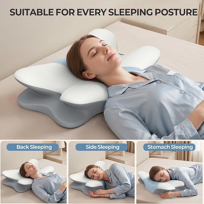 Cervical Neck Pillow - Contour Memory Foam Pillows for Pain Relief | Ergonomic Pillow for Sleeping, Side Sleeper Pillow for Neck Support, Bed Pillow for Back Stomach Sleepers