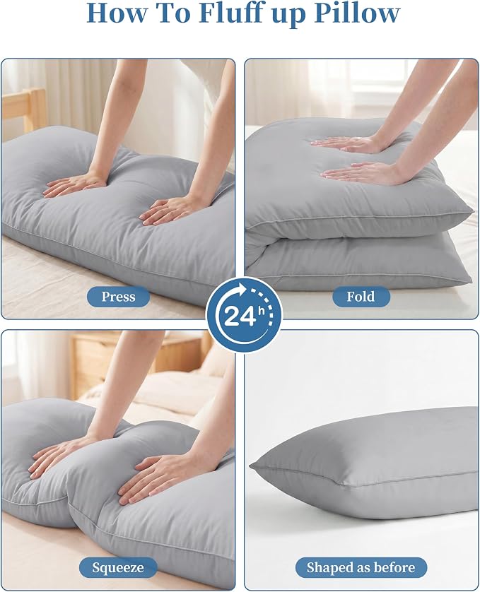YZ HOME Full Body Pillow Insert -Large Long Bed Pillow for Side Sleeper | Full Body Pillow for Adults, Adjustable Height, Long Sleeping Breathable Bed Pillow-(Grey, 20x54'')