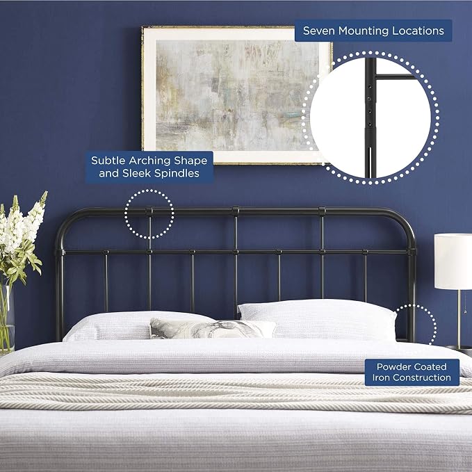 Modway Alessia Modern Farmhouse Metal Queen Headboard in Black