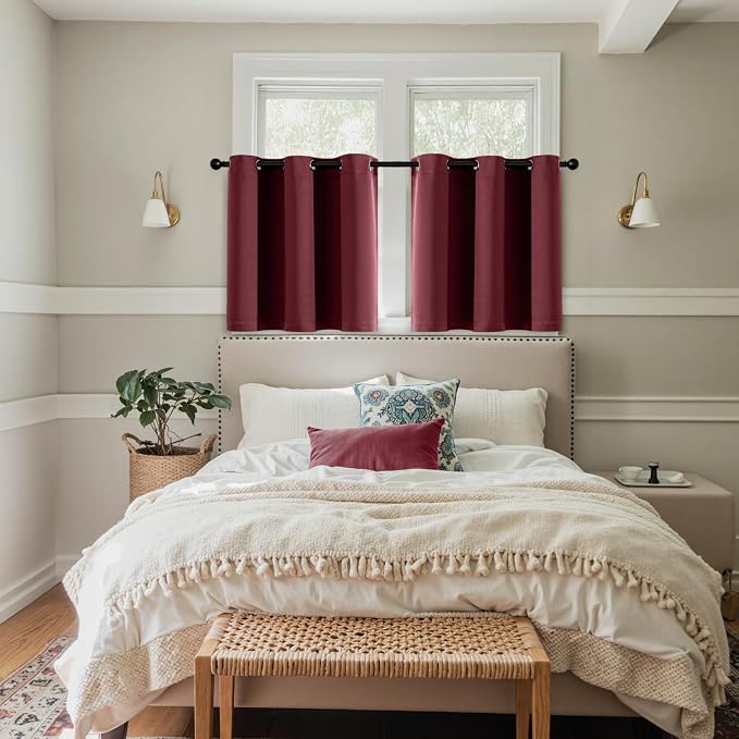 MIULEE Christmas Blackout Curtains for Bedroom 2 Panel 40"x36" Burgundy Red | Thermal Insulated, Living Room Darkening Grommet Drapes, Noise Reducing, Light Blocking Window Treatments