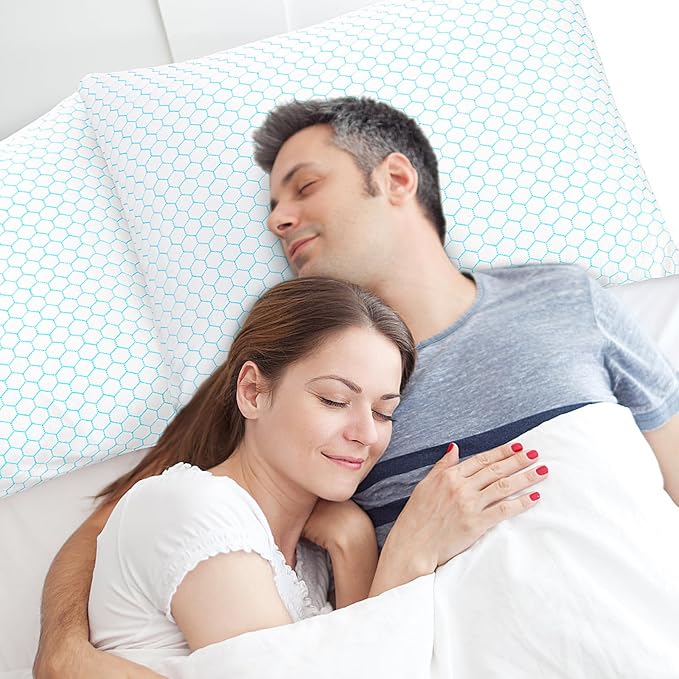 CushyOasis Cooling Pillow for Sleeping, Pillows Queen Size Set of 2, Blue | CertiPUR-US Shredded Memory Foam Pillows, Cool Bed Pillow for Hot Sleepers, Adjustable Firm for Side, Back, Stomach Sleepers