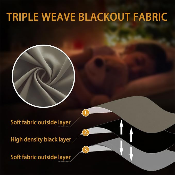 KOUFALL Taupe Curtains 63 Inch Length, Black Out Thermal Insulated Drapes 63 Inches Long for Bedroom, 2 Panel Set, Light Brown