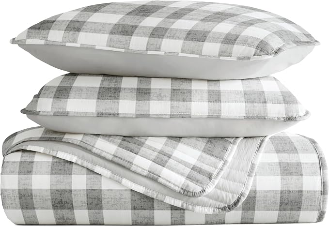 Merit Linens 3 Piece Quilt Set - Super Soft - Lightweight - All Season Quilted Coverlet - Floral Patterns - King/Cal-King Gray