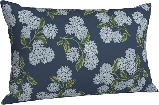 Navy Blue Spring Pillow Covers 12x20 Inch 2 Pcs Blue Green Hydrangea Flower Decor Throw Pillows Vintage Floral Seasonal Summer Outdoor Decoration Pillowcase Linen Cushion Cover for Couch Sofa