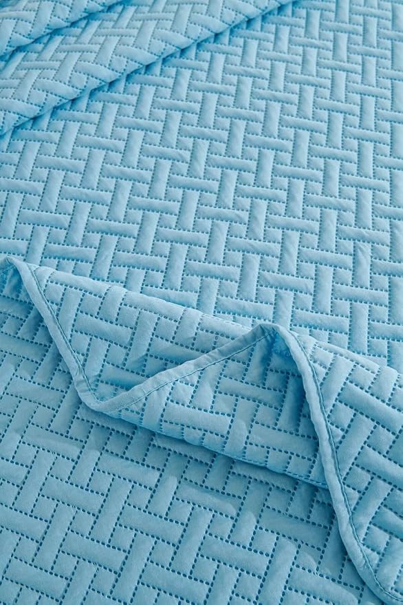 Legacy Decor Bedspread Coverlet 3 Pcs Set Oversized 100" W x 106" L Queen Size Blue Color