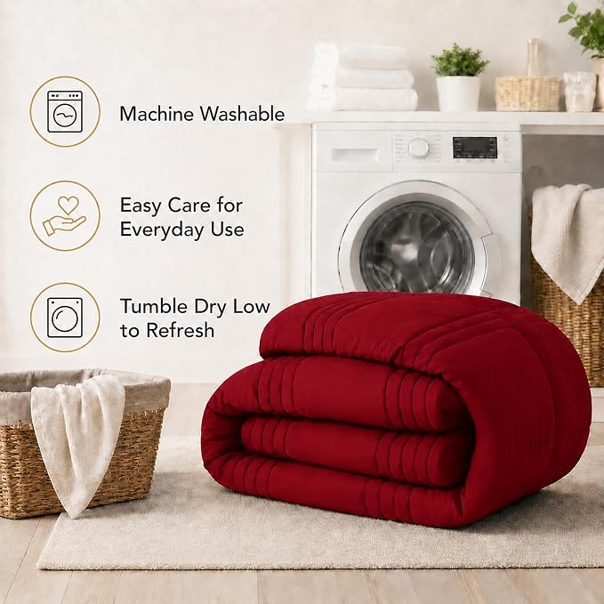 King Size Comforter Set Red - 7 Pieces Complete Bedding Set | OEKO-TEX Certified, All Season, 240GSM Down-Alternative Comforter, Sheets, Pillowcases & Shams, 14" Deep Pocket, Easy Care