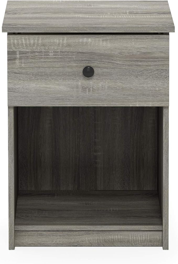 Furinno TIDUR Set of 2 Night Stand with Drawer, French Oak | Knob Handle Drawer, Modern Nightstand with Storage Shelf, Bedside Table, End Table, Side Table, for Bedroom, Closet, Dorm