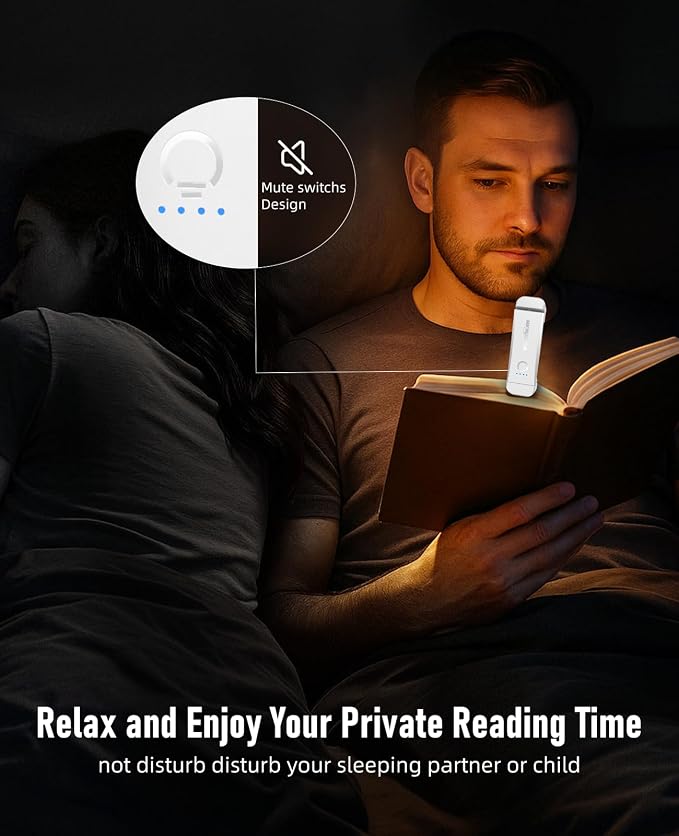Book Reading Light,2 Pack Silent Touch Books Lamp for Reading in Bed,Rechargeable Clip on Booklight with 3 Amber Color & 7 LEDs Precise Dimming for Night Reading for Book Lovers,Kid,White+Blue | 3 Amber Colors,Stepless Dimming,Eye-Caring Mode,Up to 100...