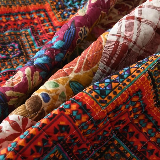 VISIMISI Cotton Bedspread Quilt Sets Reversible Bedding Coverlet Sets 3 Pieces Gorgeous Vintage Damask Red Patchwork Bedspread, Queen Size