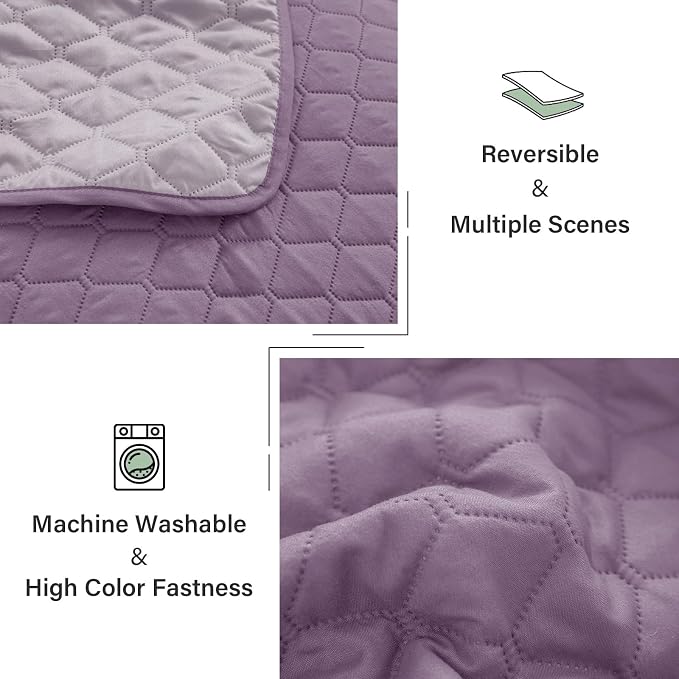 Exclusivo Mezcla Reversible California King Quilt Set, Dusty Lavender | Lightweight Bedspreads with 2 Pillow Shams, Soft Microfiber, All Season Bed Coverlets for Bedroom Guest Room, 112x104 Inch