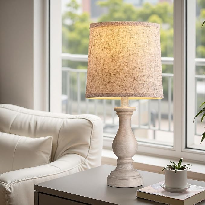 22" Farmhouse Table Lamps Set of 2, Rustic Bedside Lamps for Bedroom | Lamps for Living Room, Night Stands, End Table, Office, Desk, Clearance, Boho Decor, Linen Shades