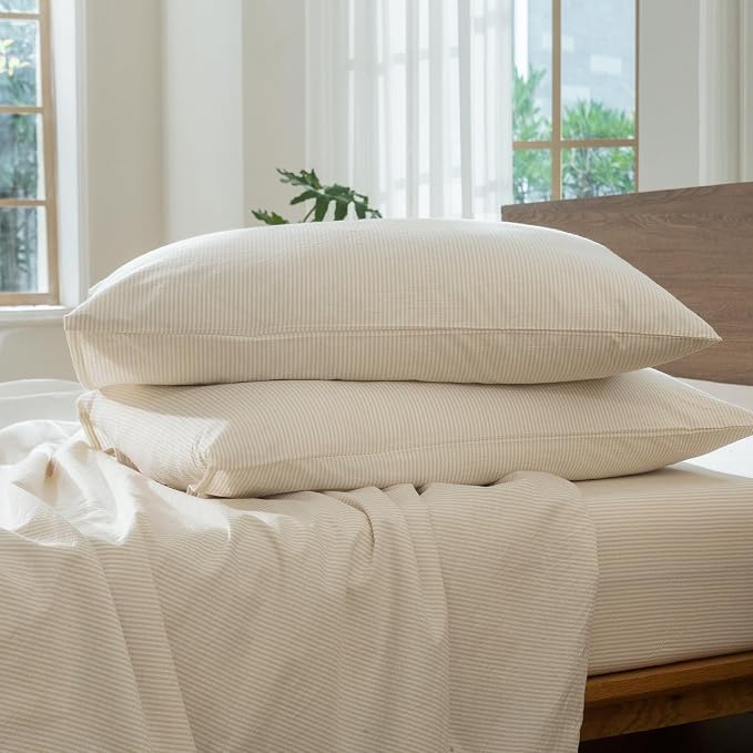 MooMee Striped Duvet Cover Set 100% Washed Cotton Linen Like Full | Relaxed Linen-like Texture. Soft, Breathable & Long-lasting Comfort. Lightweight. Hidden Zipper with 8 Interior Corner Ties