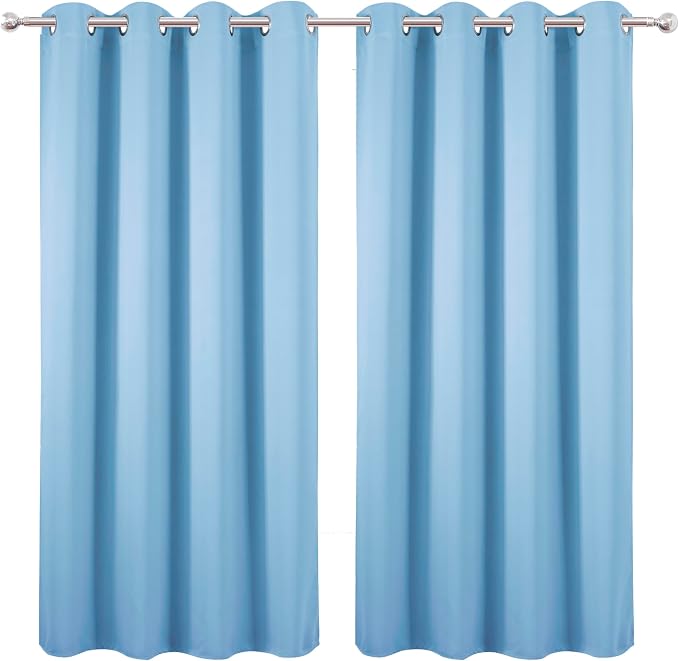 Sky Blue Blackout Curtains 66 x 63 Inch Length/Set of 2 Curtain Panels/Thermal Insulated Room Darkening Blackout Curtains for Bedroom