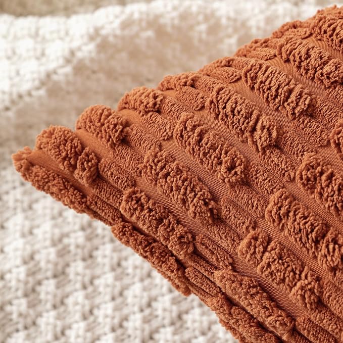 MIULEE Fall Decorative Throw Pillow Covers 16x16 Dark Rust Pack of 2 | Terracotta Soft Corduroy Boho Striped Pillow Covers Modern Farmhouse Autumn Home Decor For Sofa Living Room Couch Bed