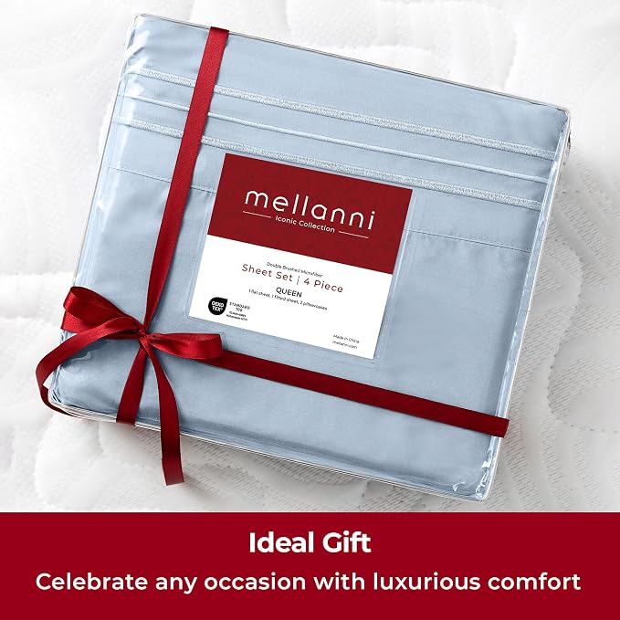Mellanni Extra Deep Twin XL Sheets - 3 PC Iconic Collection Bedding | Hotel Luxury, Ultra Soft, Cooling Bed Sheets - Wrinkle, Fade, Stain Resistant (Twin Extra Long, Blue Hydrangea)