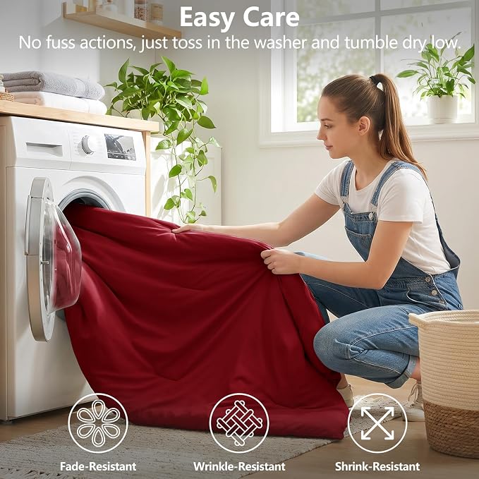 Queen Comforter Set Dark Red, 7 Pieces Bed in a Bag | OEKO-TEX Certified, All-Season, Bedroom, 240GSM Down Alternative Comforter, Flat & Fitted Sheets, 2 Pillowcases & 2 Shams