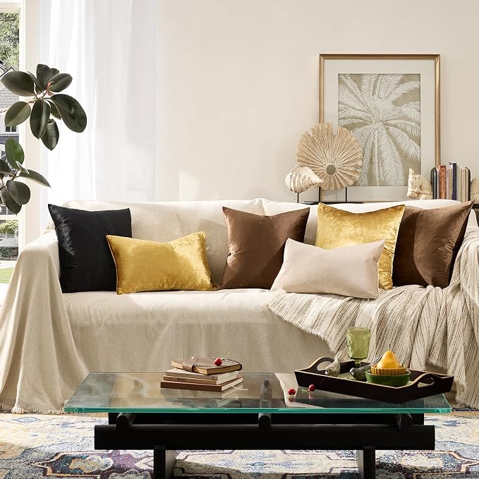 GIGIZAZA Gold Velvet Pillow Covers 22x22 Decorative Pillows Pack of 2 | Throw Pillows for Couch Sofa,300gsm Soft Textured Fabric,Modern Square Accent Pillowcases,Luxury Cushion Covers
