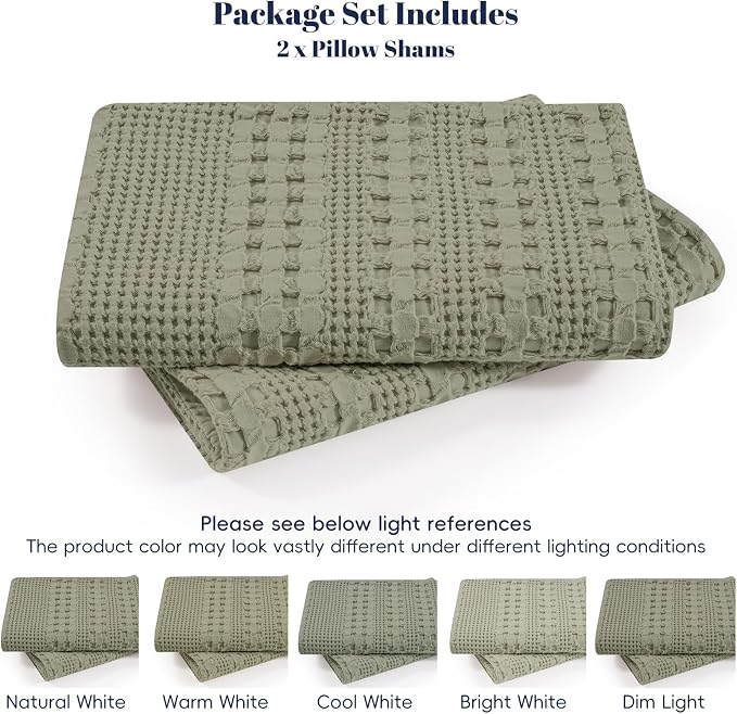PHF 100% Cotton Waffle Pillow Shams King Size, 2 Pack 20" x 36" Soft Skin-Friendly Pillowcases, No Filling, Aesthetic Woven and Breathable Waffle Weave Pillow Case Covers for Bed, Dusty Sage