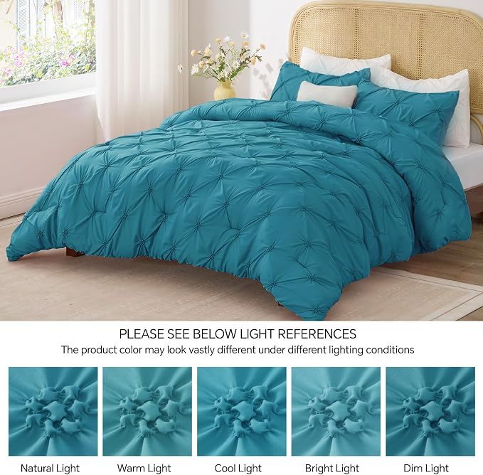 BEDELITE Twin Comforter Set Teal,Lightweight & Soft Comforter | Pintuck Boho Bedding, Warm & Cute Bed Set for All Season,With 1 Pillowcase