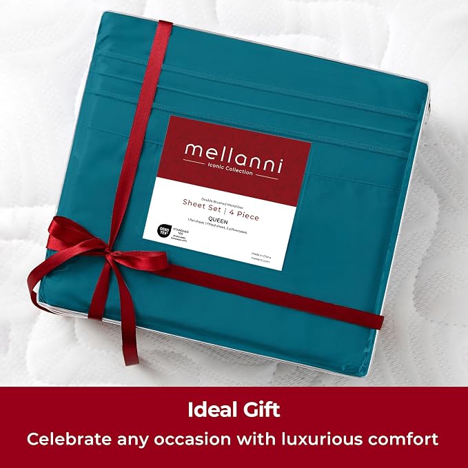 Mellanni Iconic 5-Piece, Ultra Soft Sheet Set (Split King, Teal) | 10M+ Sleepers. Lab-tested: Sleeps Cool, Stays Bright, Strong, Smooth. Good Housekeeping Best Bedding, 7 yrs running.