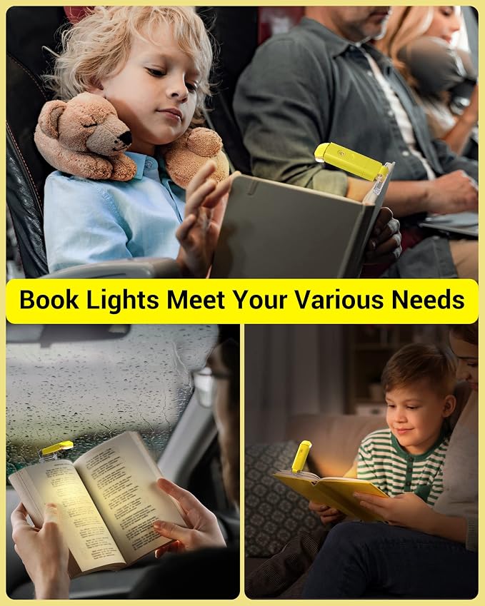 DEWENWILS Rechargeable Book Light for Reading in Bed, Warm White, Brightness Adjustable for Eye Care, LED Clip on Book Lights for Kids, Portable Bookmark Light, Yellow | 315° Flexible Holder Bends, 2 Brightness Levels, Warm White, Portable Bookmark Lig...