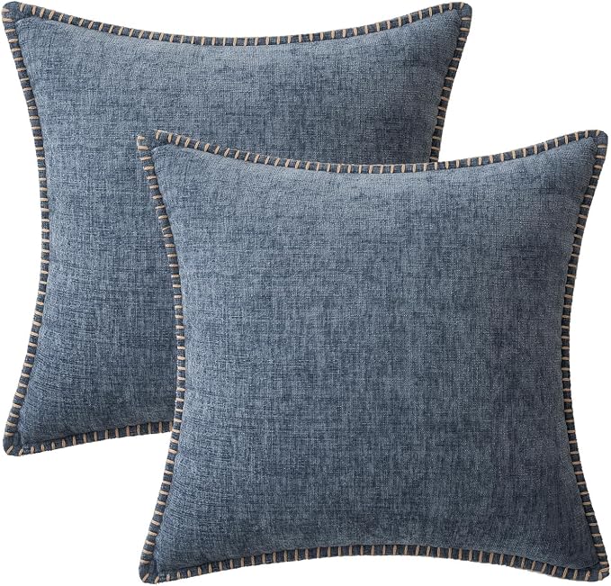 MIULEE Decorative Couch Throw Pillow Covers 20x20 in Dark Grey Blue 2 Pack | Farmhouse Pillow Covers with Stitched Edge, Soft Chenille Cushion Cases, for Sofa Bed Living Room Home Decor