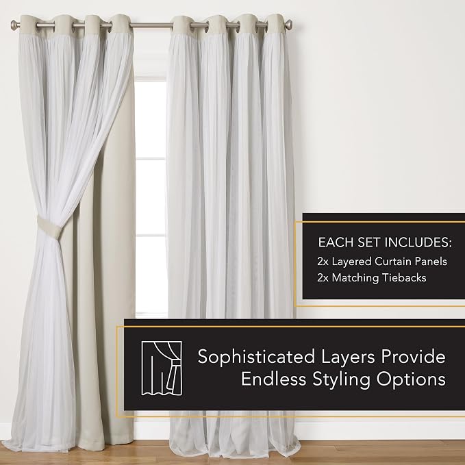 TOWN & COUNTRY LUXE Talia Double Layer Indoor Curtains, Sheer and Room Darkening Blackout, Grommet Top, Energy Efficient, 2-Pack Set, 52"x108", Cloud Grey