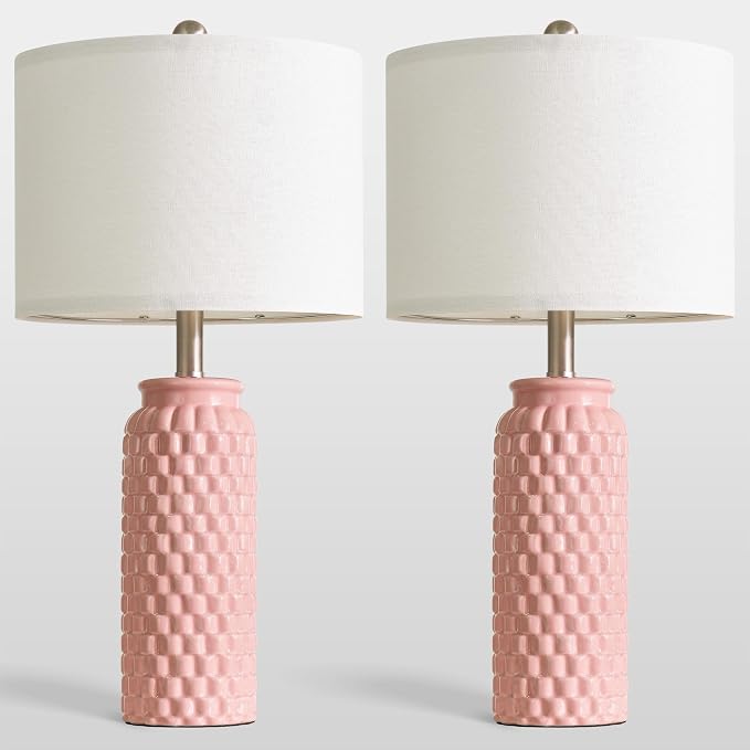 USumkky 24" Modern Ceramic Pink Bedside Lamp Set of 2 Table Lamp for Bedroom Decor Farmhouse Table Lamp for Living Room Office Dorm