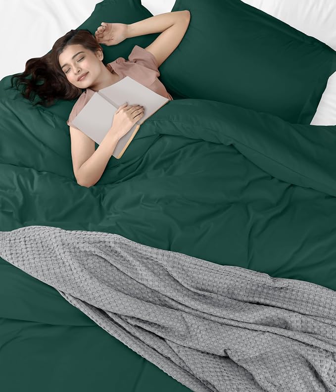Duvet Cover King, 3 PC Cotton Like Polyester With Zipper Closure, Emerald | Extra Soft and Breathable, Wrinkle & Fade Resistant, Includes Duvet Cover and 2 Pillow Shams, Comforter Not Included, OekoTex